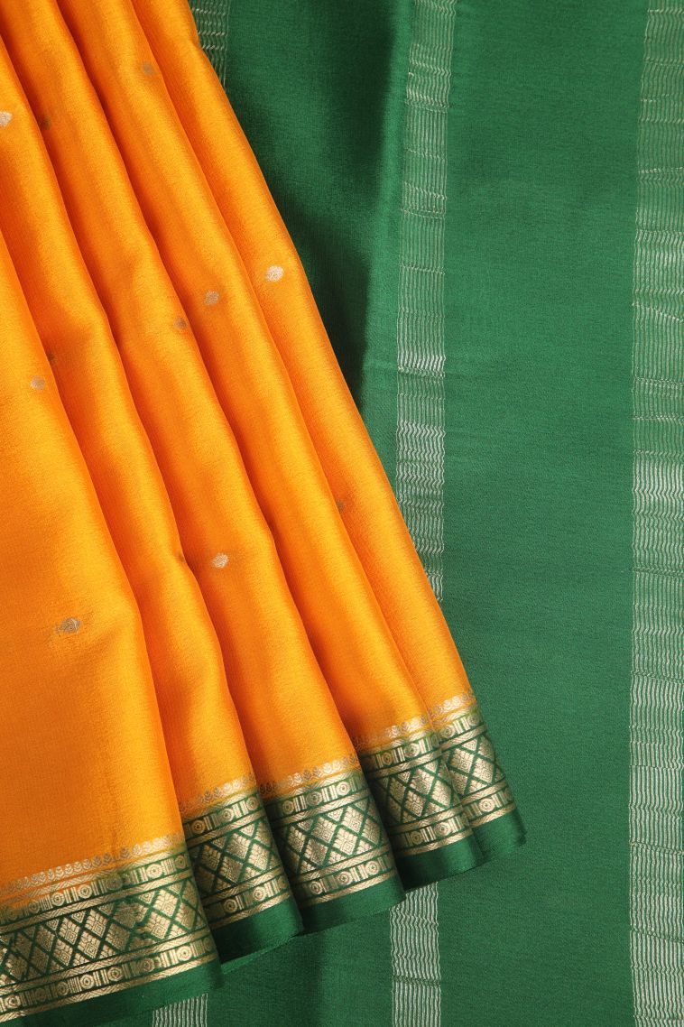 Honey Orange Mysore Silk with Gold Zari Buttis (small Dots Or Motifs) view 1