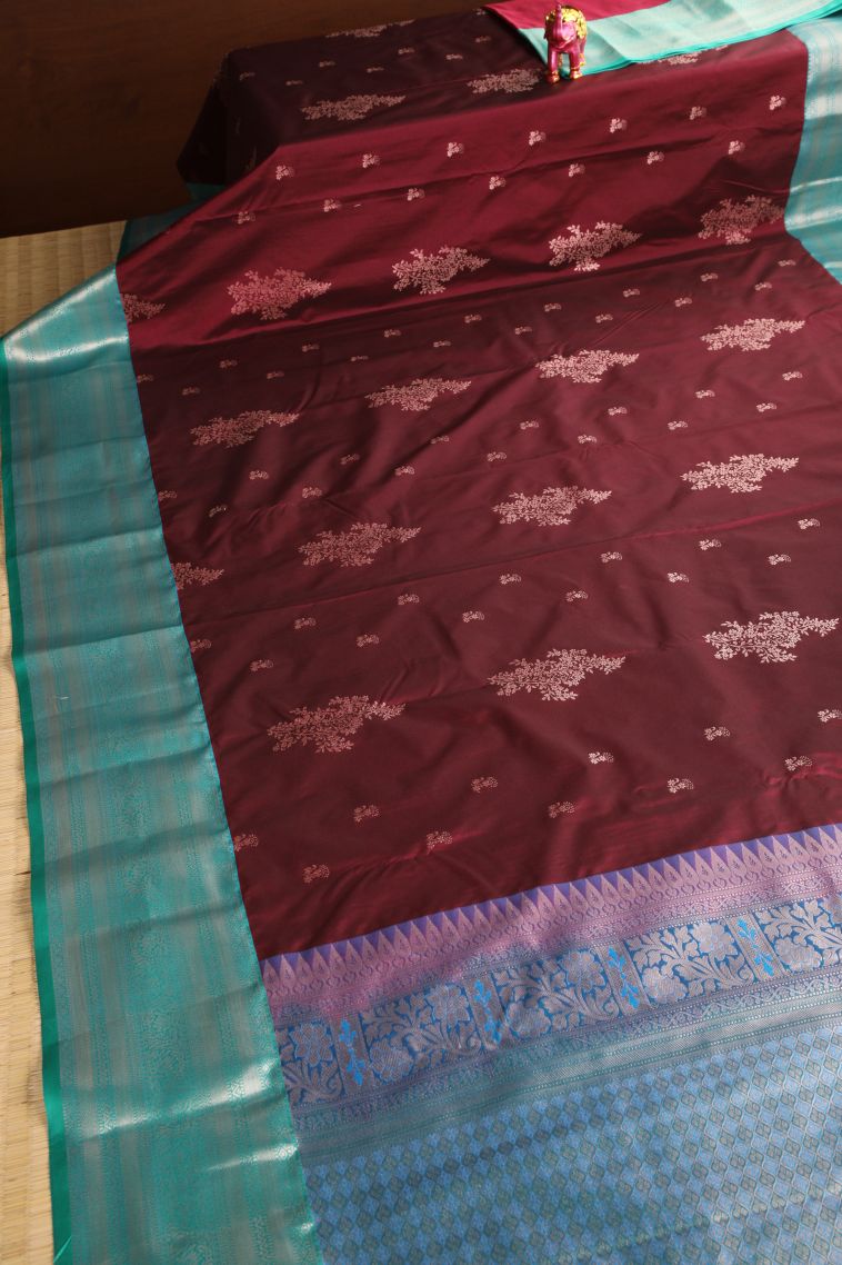 Jam  Red Apoorva Silk Sarees with Copper Zari Floral Patterns view 2