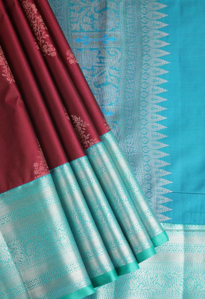 Jam  Red Apoorva Silk Sarees with Copper Zari Floral Patterns