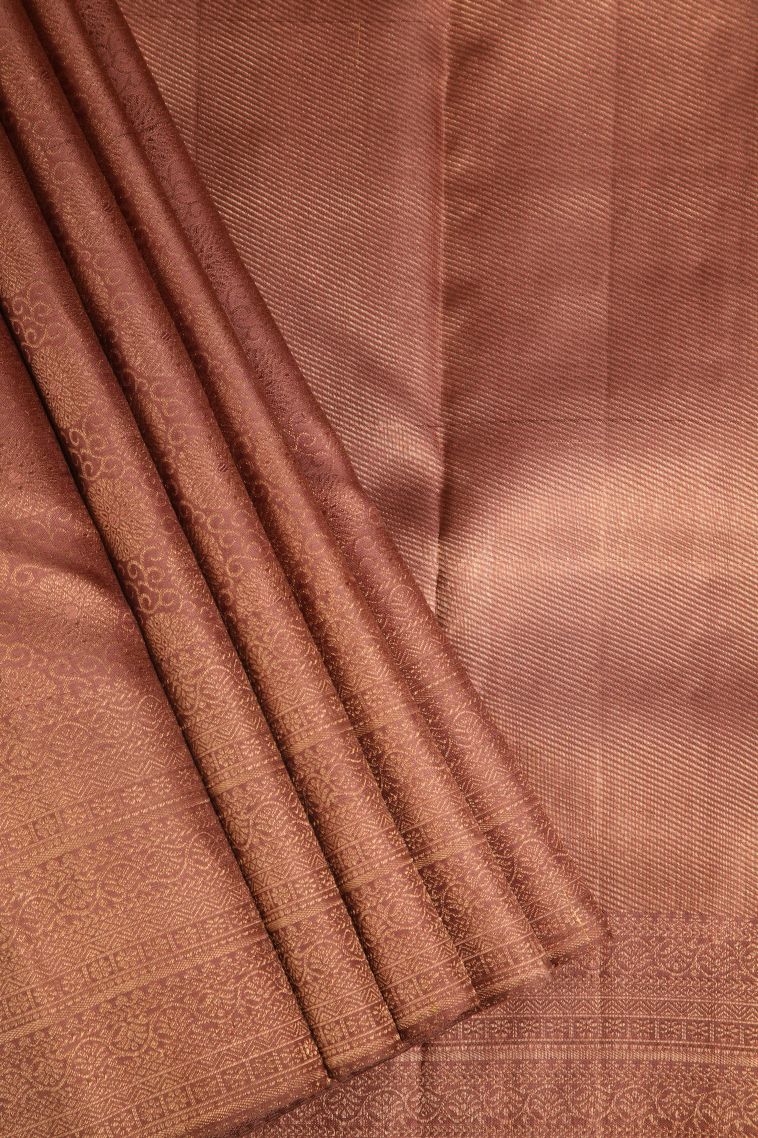 Tawny Brown Kanchipuram Silk Sarees with Gold Zari Floral Patterns view 1