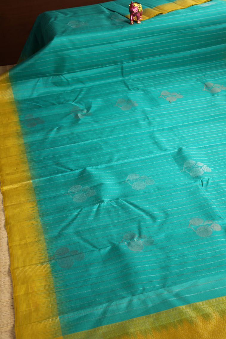 Sapphire Blue Soft Silk Saree with Gold And Silver Zari Floral Patterns view 2