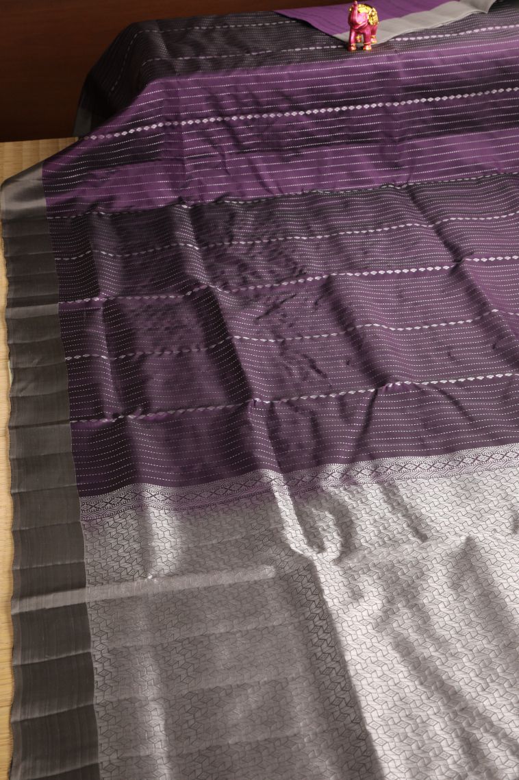 Bosenberry Purple Soft Silk Saree with Silver Zari Buttis (small Dots Or Motifs) view 2