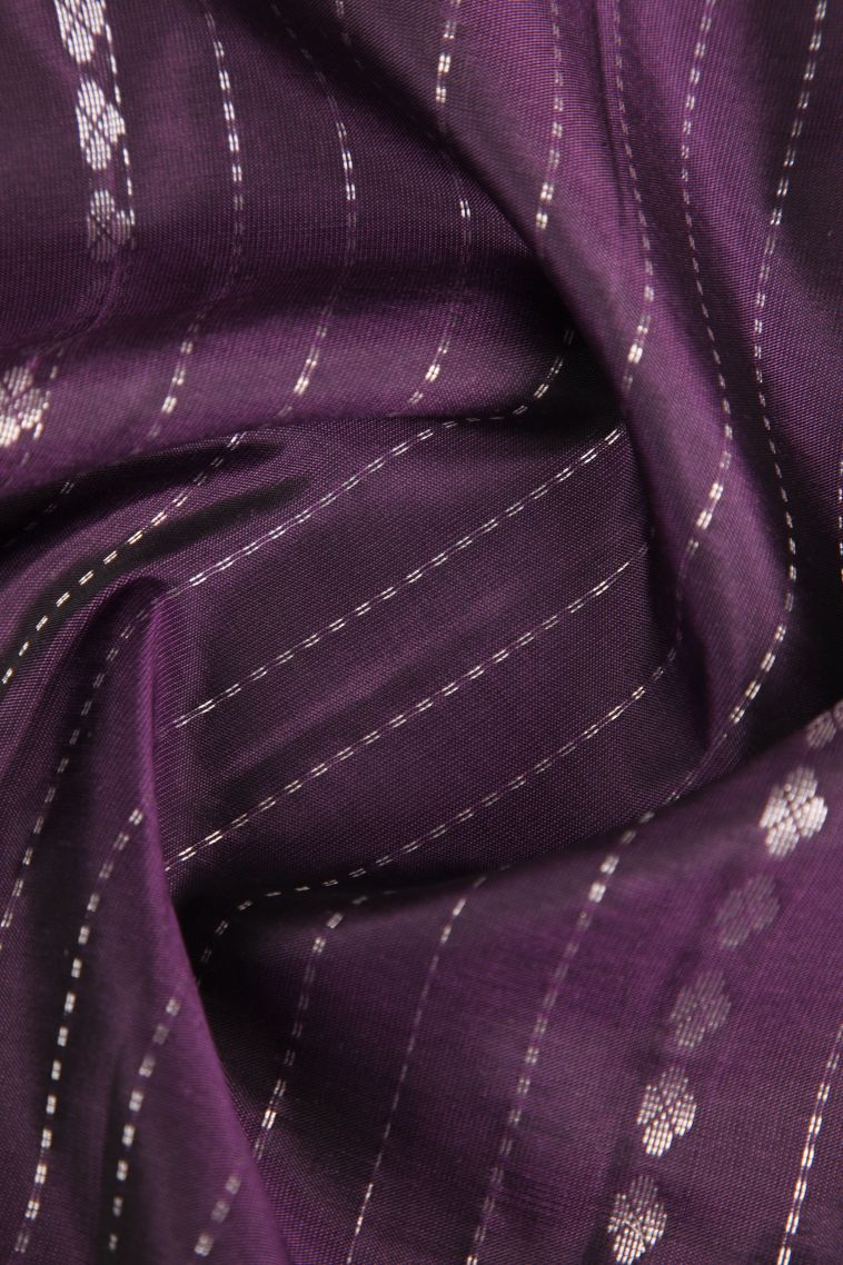 Bosenberry Purple Soft Silk Saree with Silver Zari Buttis (small Dots Or Motifs) view 4