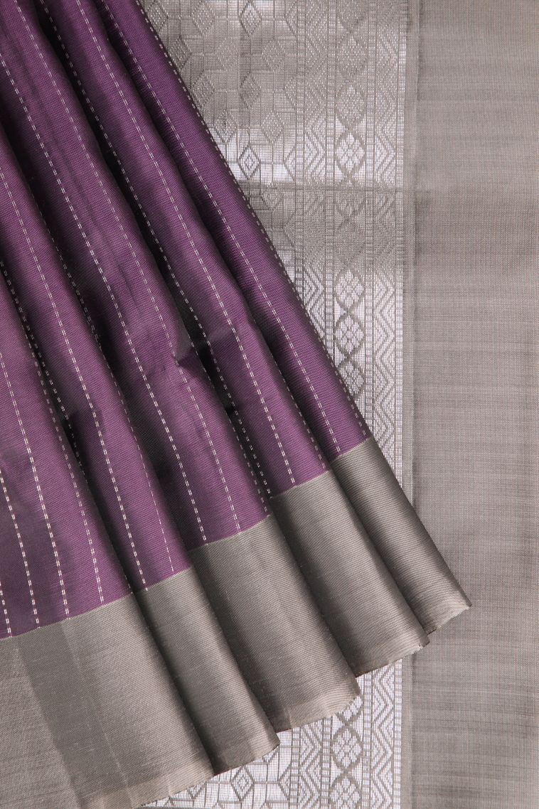 Bosenberry Purple Soft Silk Saree with Silver Zari Buttis (small Dots Or Motifs) view 1