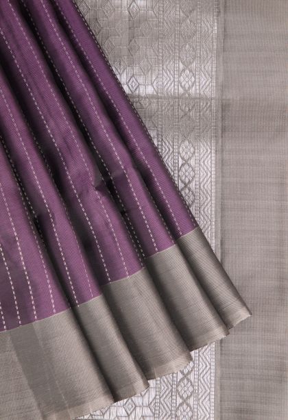 Bosenberry Purple Soft Silk Saree with Silver Zari Buttis (small Dots Or Motifs)