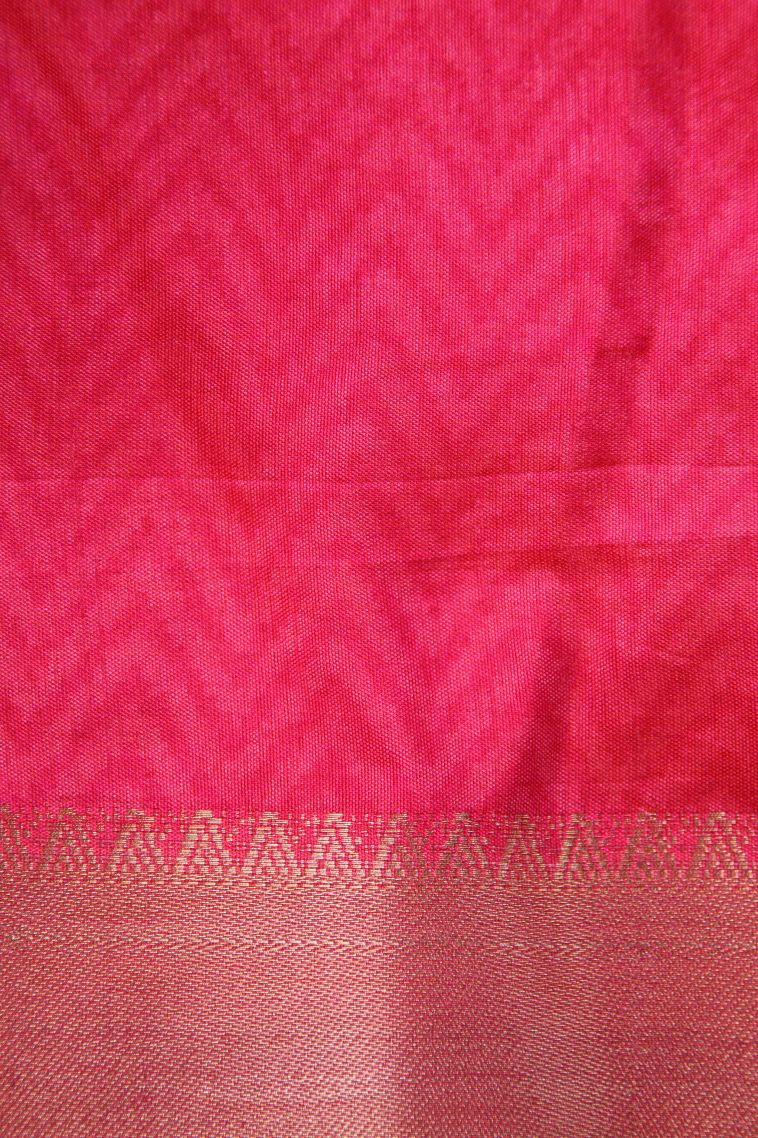 Rose  Red Semi Tussar Silk with Gold Zari Geometric Shapes view 3