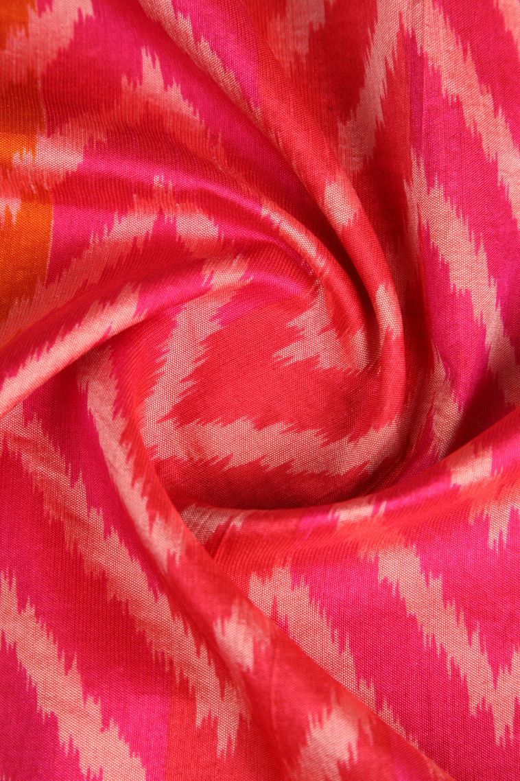 Rose  Red Semi Tussar Silk with Gold Zari Geometric Shapes view 4
