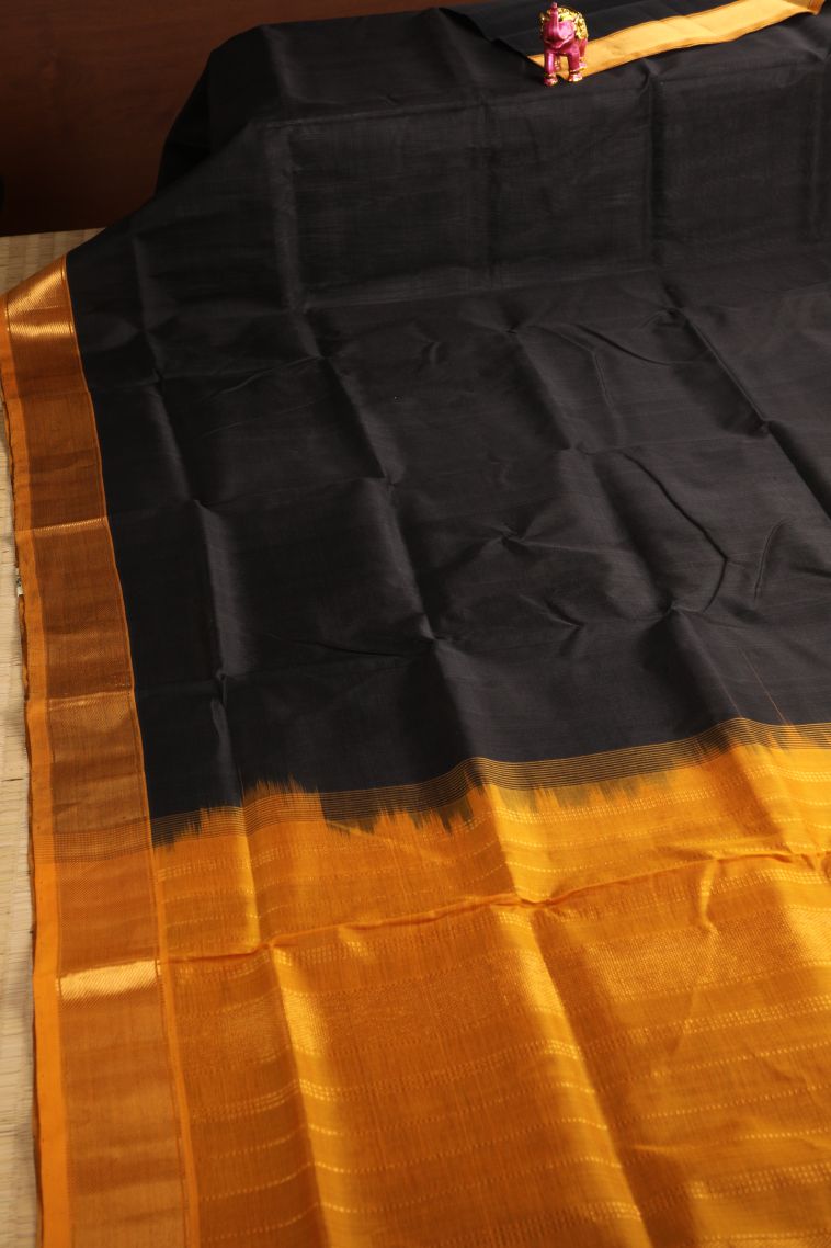 Asphalt Black Silk Cotton with Gold Zari Plain Zari view 2