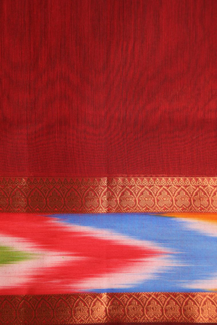 Basil Green Silk Cotton with Gold Zari Floral Puttas view 3