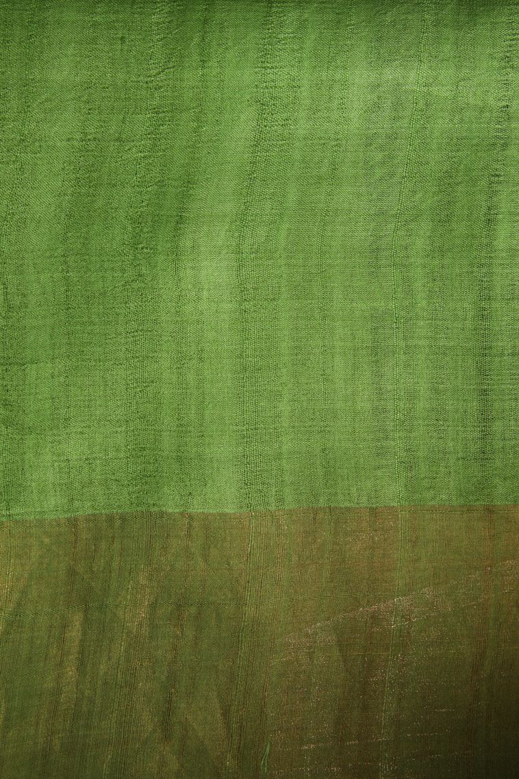Fern Green Tussar Saree with Gold Zari Geometric Shapes view 3