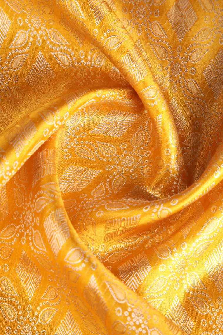 Beige Yellow Kanchipuram Silk Sarees with Gold Zari Floral Patterns view 4