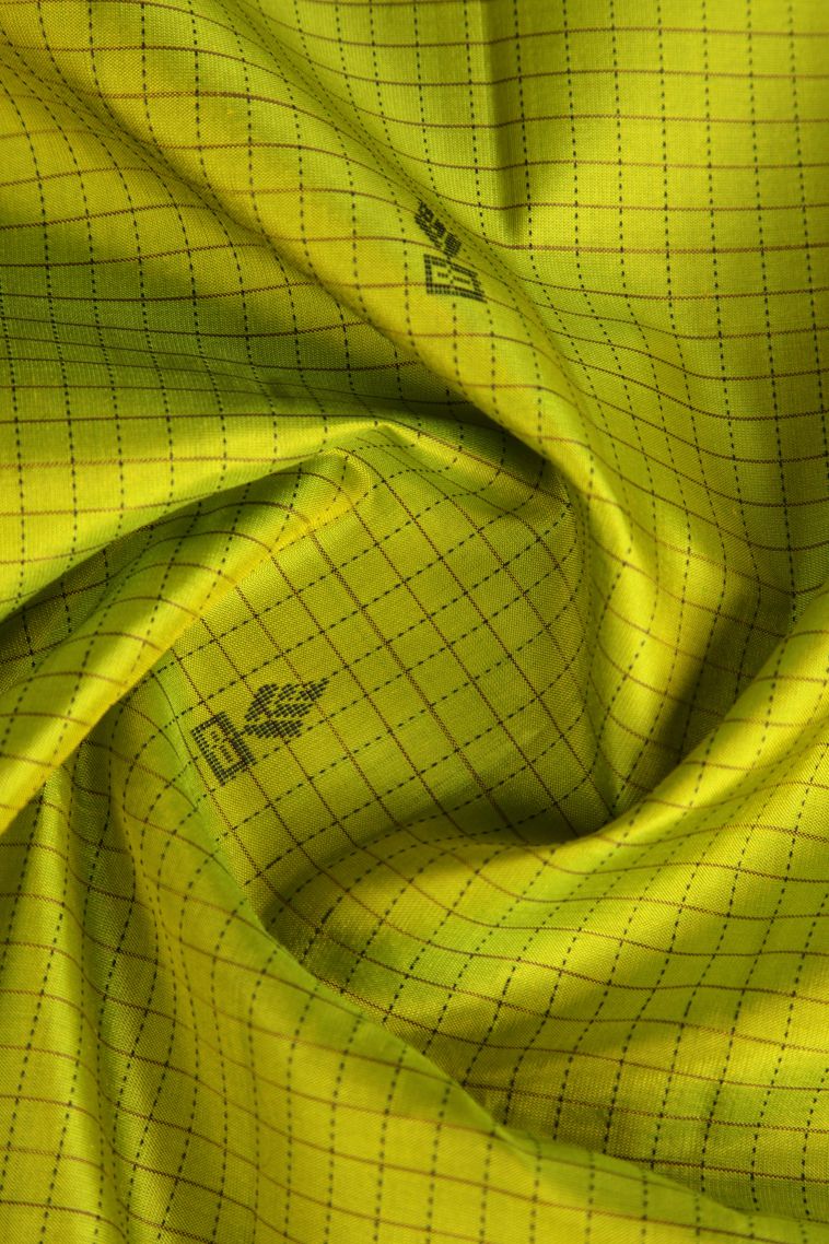 Lime Green Soft Silk Saree with Gold Zari Floral Patterns view 4