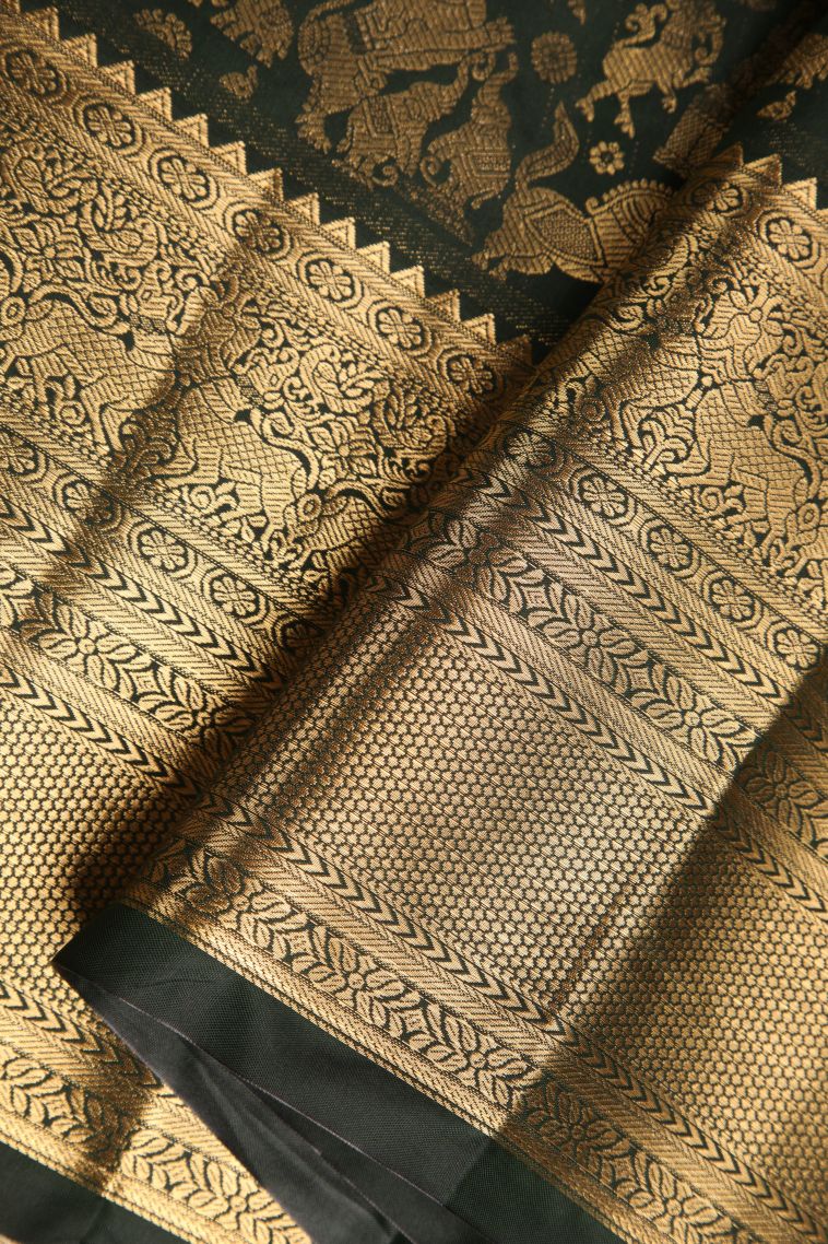 Bottle Green Apoorva Silk Sarees with Gold Zari Animal And Bird Motifs ...