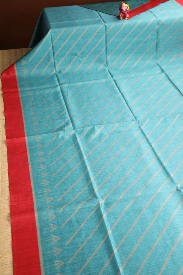 Sky Blue Semi Tussar Silk with Without Zari Zari Cross Straipes view 2