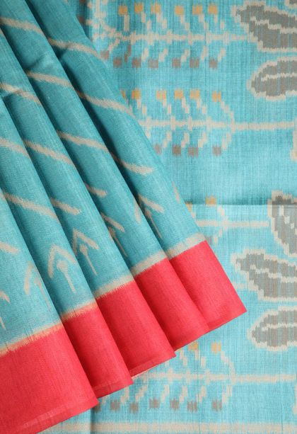 Sky Blue Semi Tussar Silk with Without Zari Zari Cross Straipes