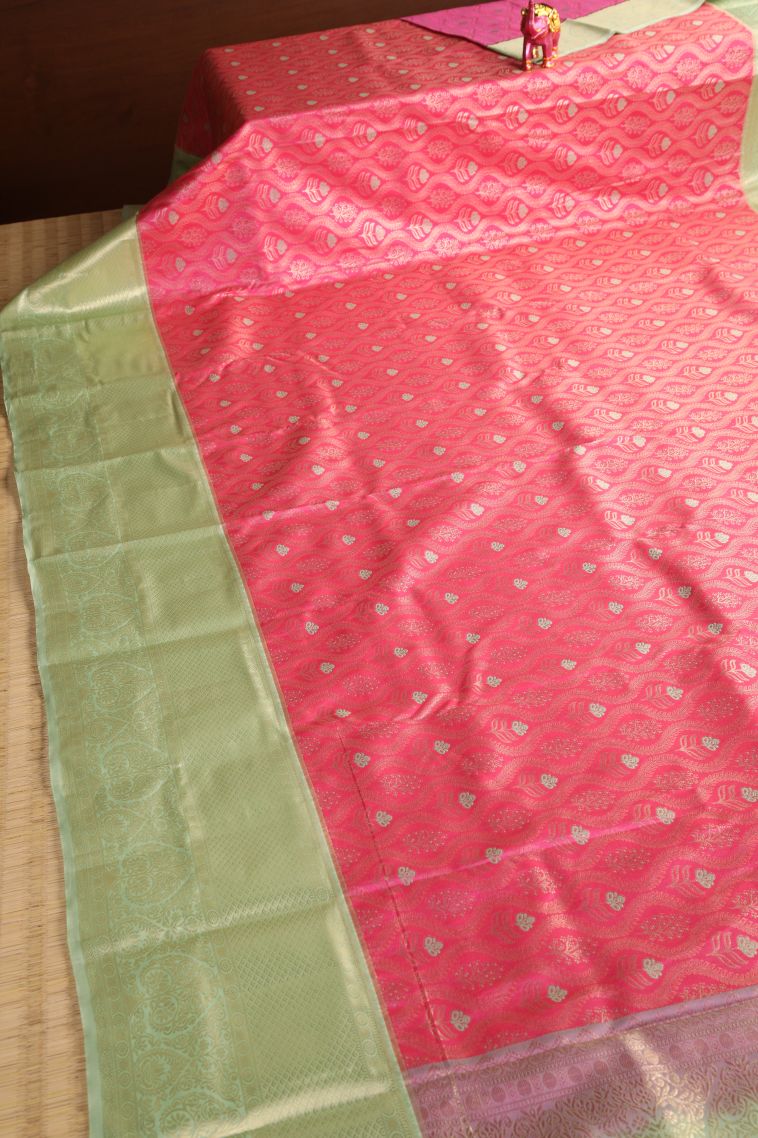 Punch Pink Apoorva Silk Sarees with Gold Zari Thilagam Puttas view 2
