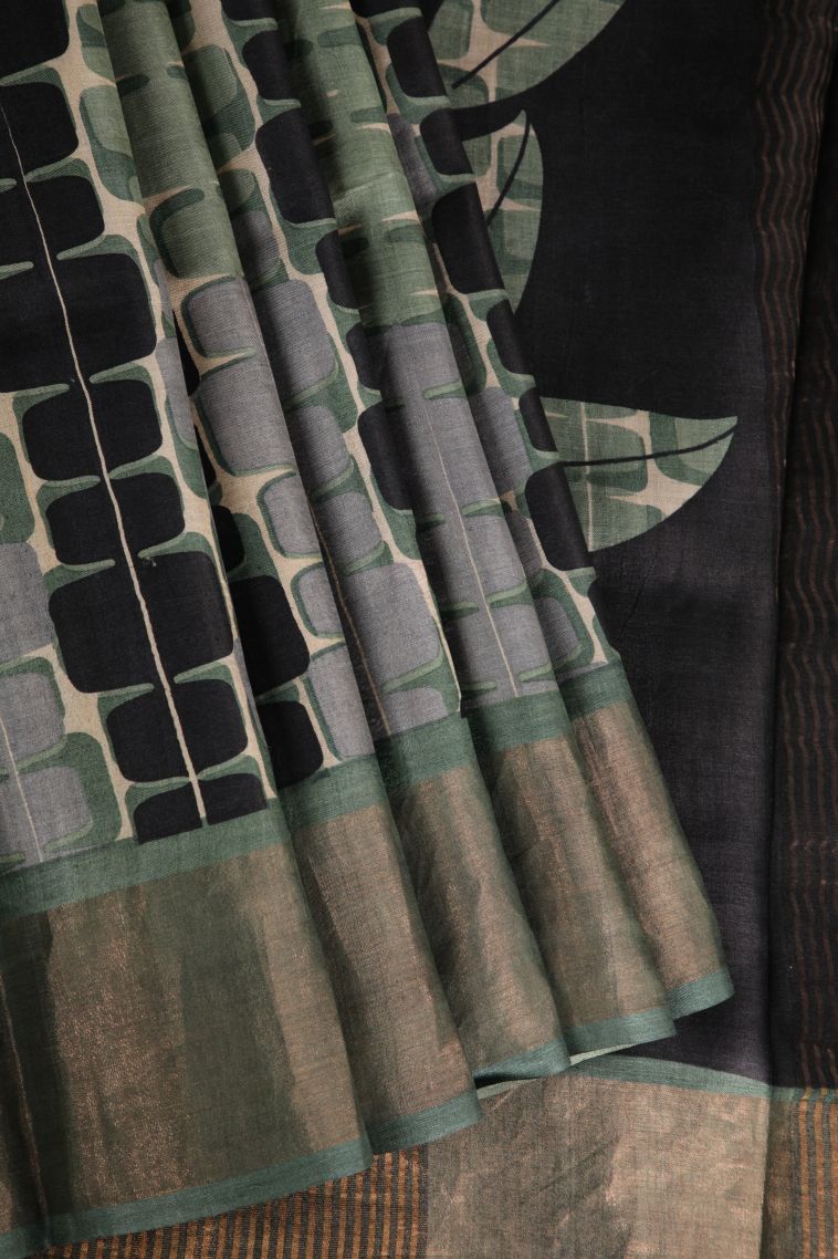 Mint Green Fancy Saree with Gold Zari Geometric Shapes view 1