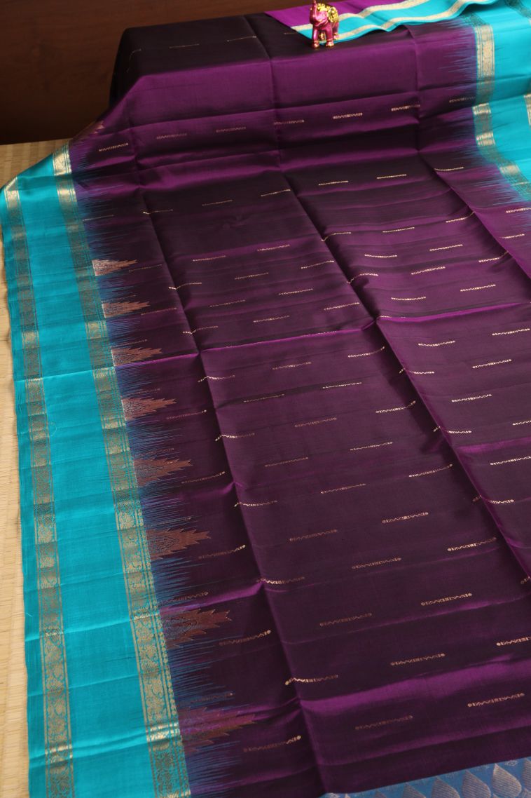 Amethyst Purple Soft Silk Saree with Gold Zari Rain Drops Mottif view 2
