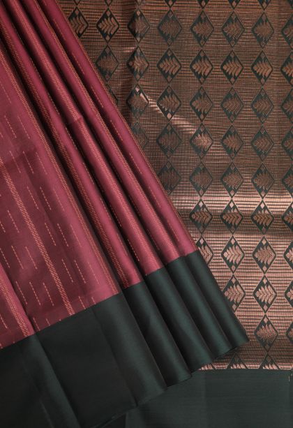 Jam Purple Soft Silk Saree with Copper Zari Rain Drops Mottif