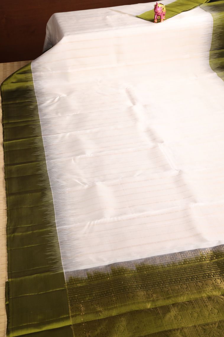 Alabaster White Soft Silk Saree with Gold Zari Plain view 2