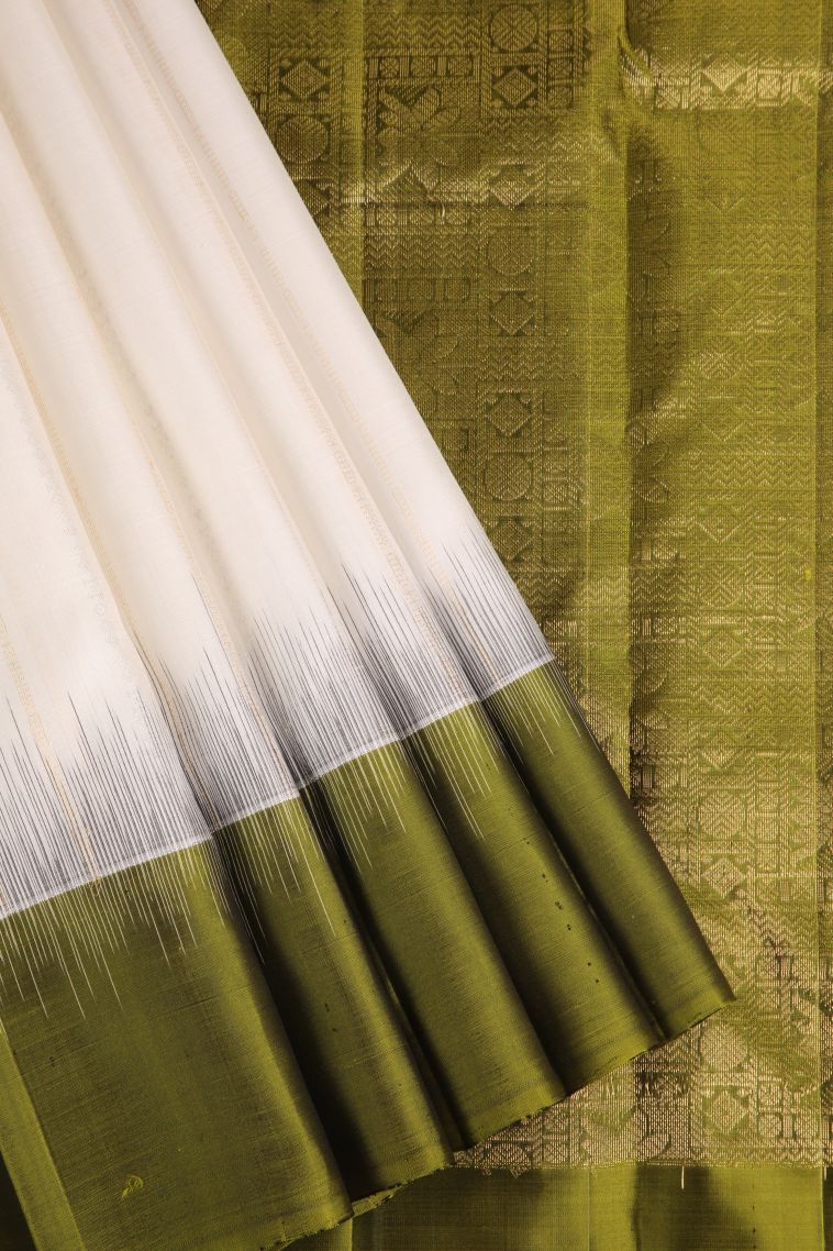 Alabaster White Soft Silk Saree with Gold Zari Plain