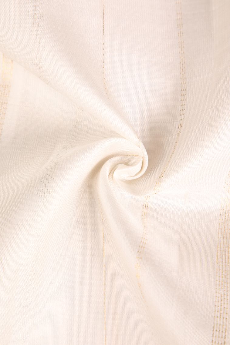 Alabaster White Soft Silk Saree with Gold Zari Plain view 4