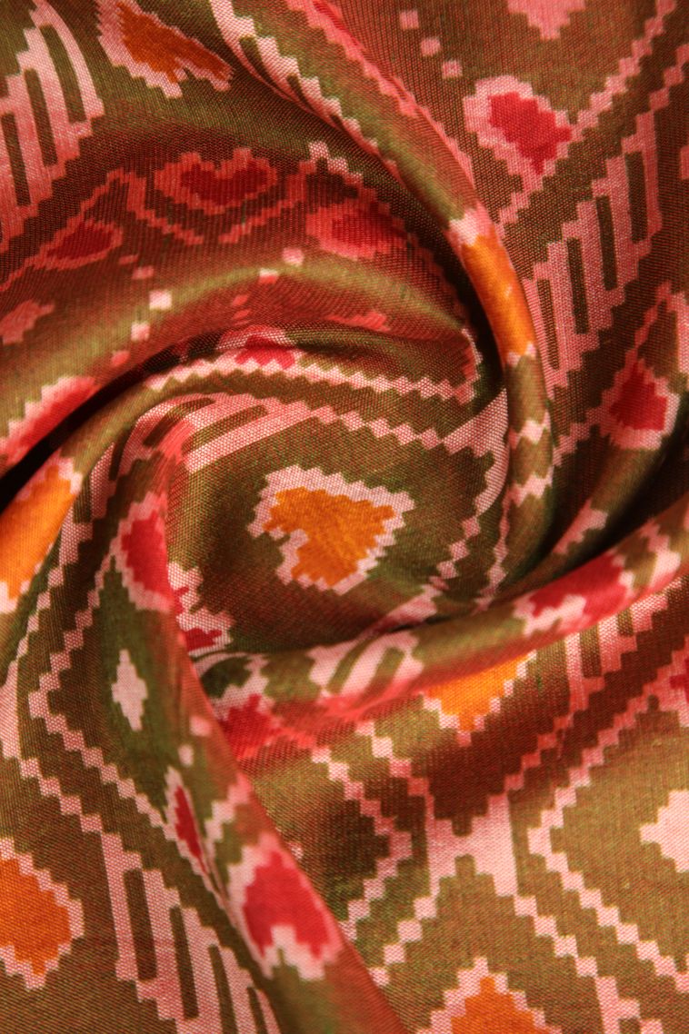 Sage Green Semi Tussar Silk with Gold Zari Pochamballi Pattern view 4