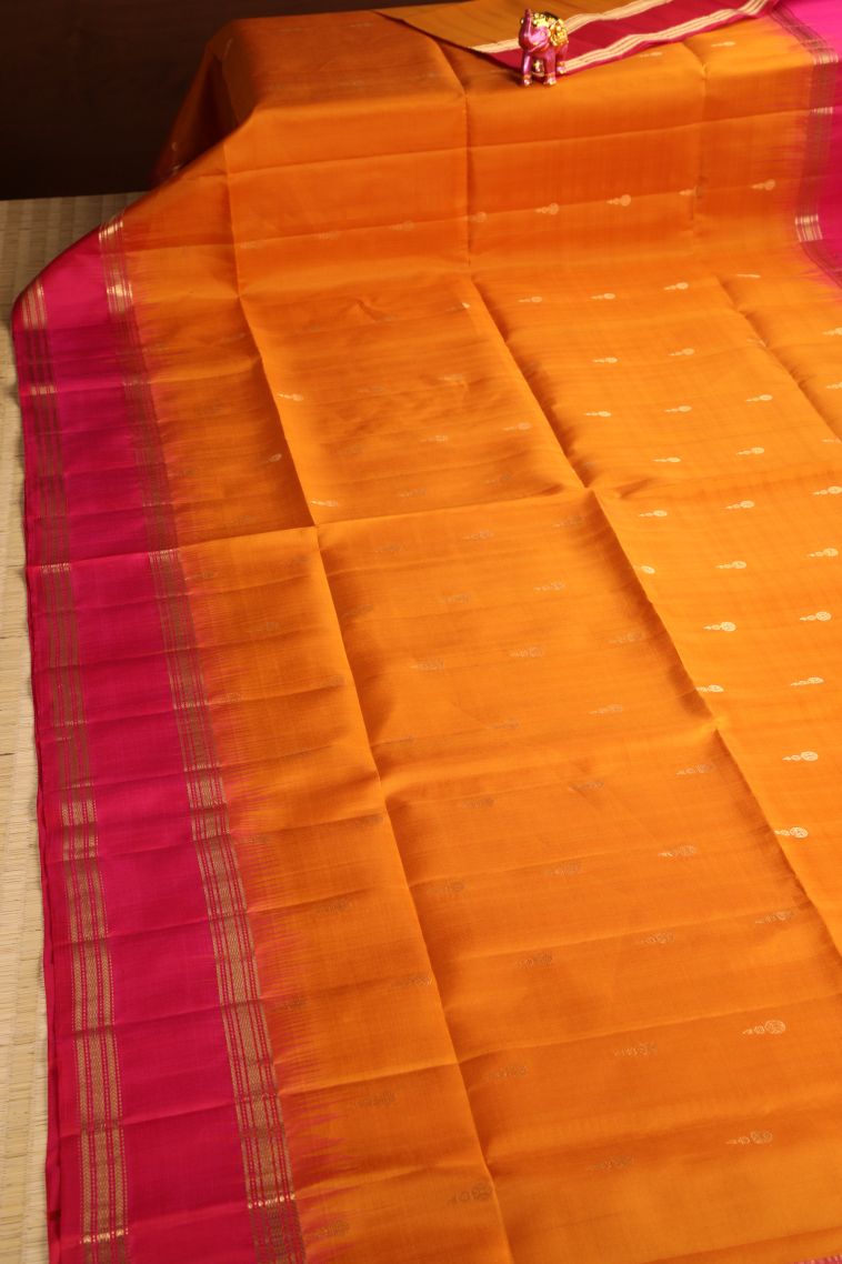 Candy Orange Soft Silk Saree with Antic Zari Circle Mottif view 2