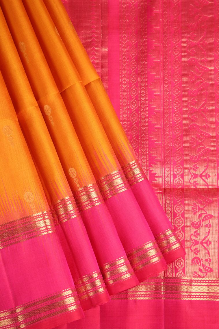 Candy Orange Soft Silk Saree with Antic Zari Circle Mottif view 1
