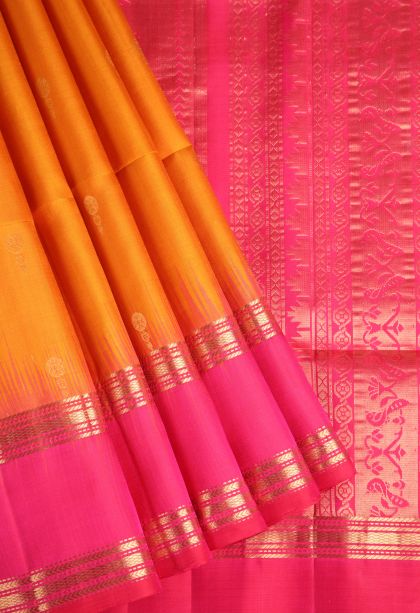 Candy Orange Soft Silk Saree with Antic Zari Circle Mottif