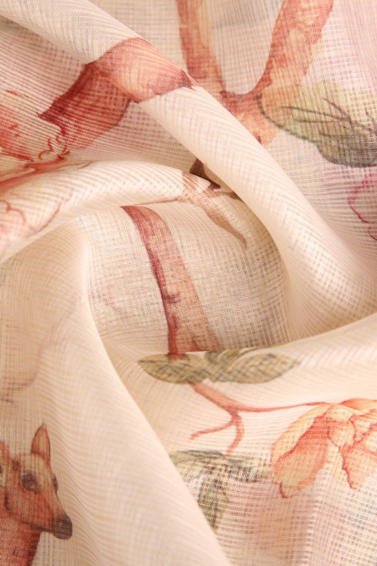 Coconut White Semi Raw Silk Printed with Silver Zari Story Telling view 4