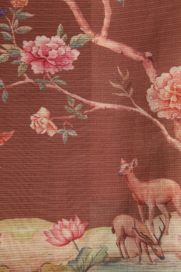 Coconut White Semi Raw Silk Printed with Silver Zari Story Telling view 3