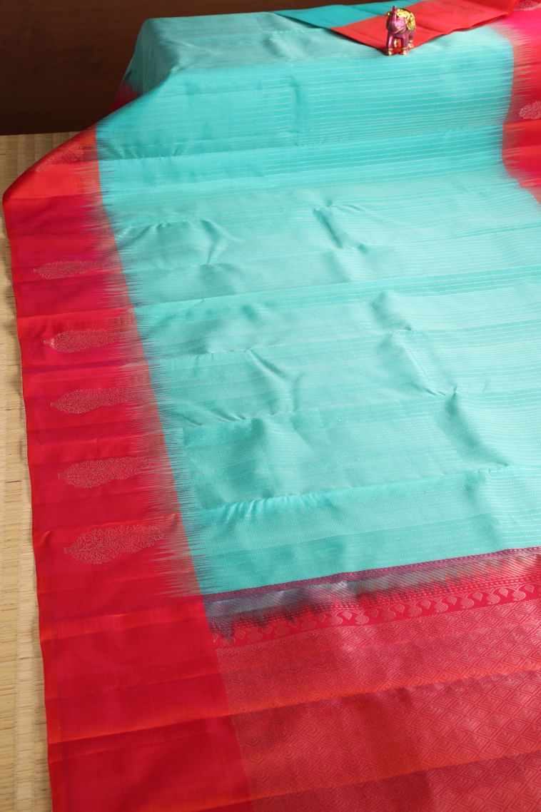 Sapphire Blue Soft Silk Saree with Silver Zari Vaira Oosi view 2