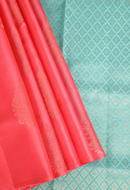 Rouge Pink Soft Silk Saree with Copper Zari Thilagam Puttas