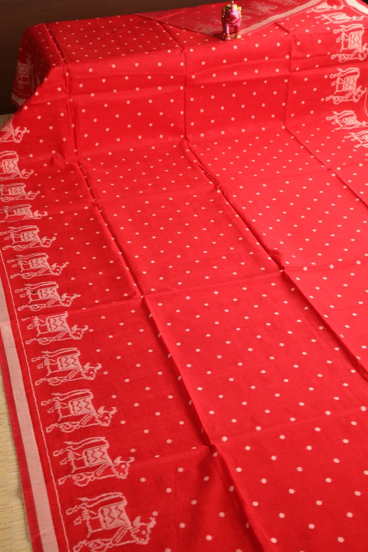 Candy Red Semi Tussar Silk with Without Zari Zari Buttis (small Dots Or Motifs) view 2