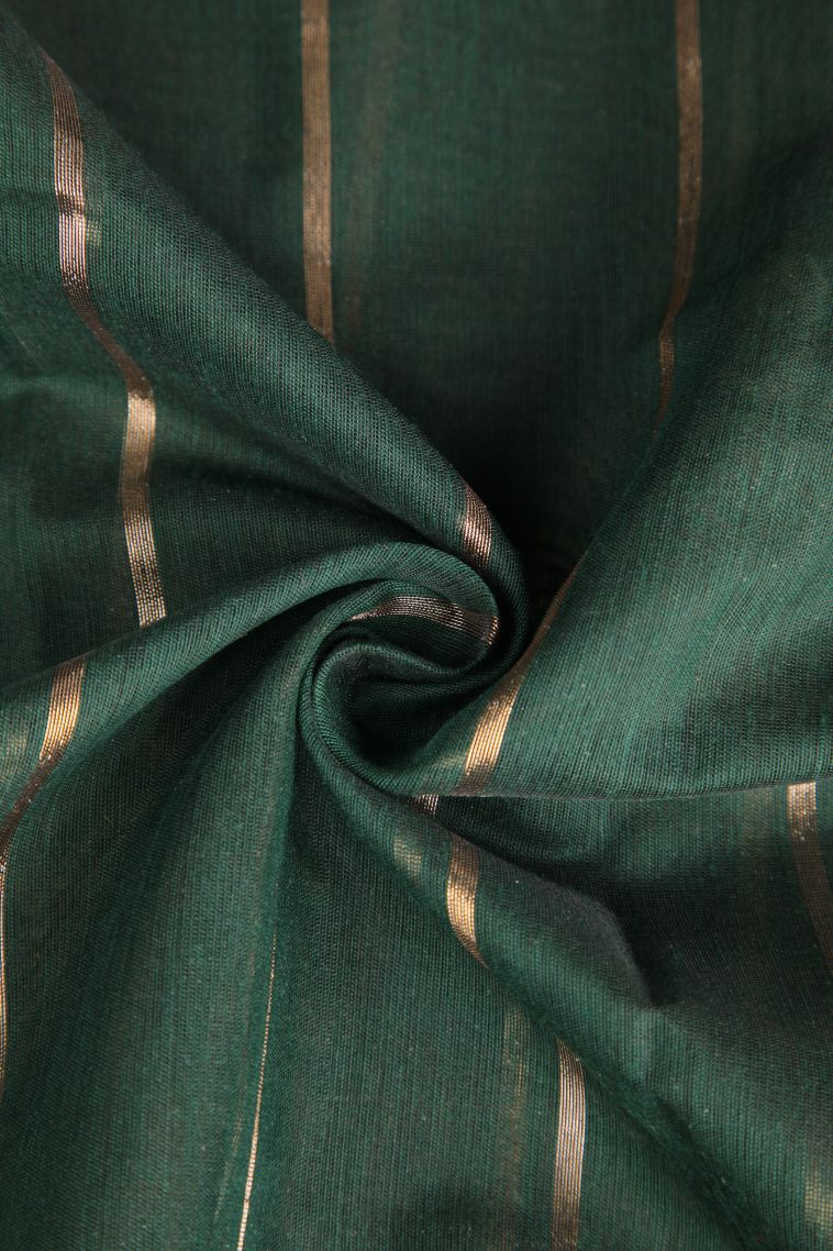 Bottle Green Semi Tussar Silk with Gold Zari Stripes view 4