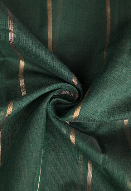 Bottle Green Semi Tussar Silk with Gold Zari Stripes