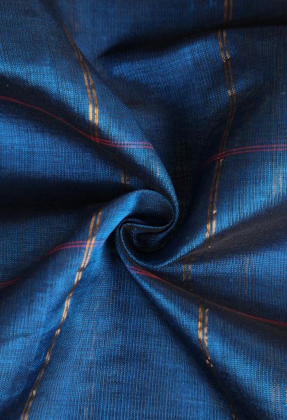 Aegean Blue Silk Cotton with Gold Zari Buttis (small Dots Or Motifs)