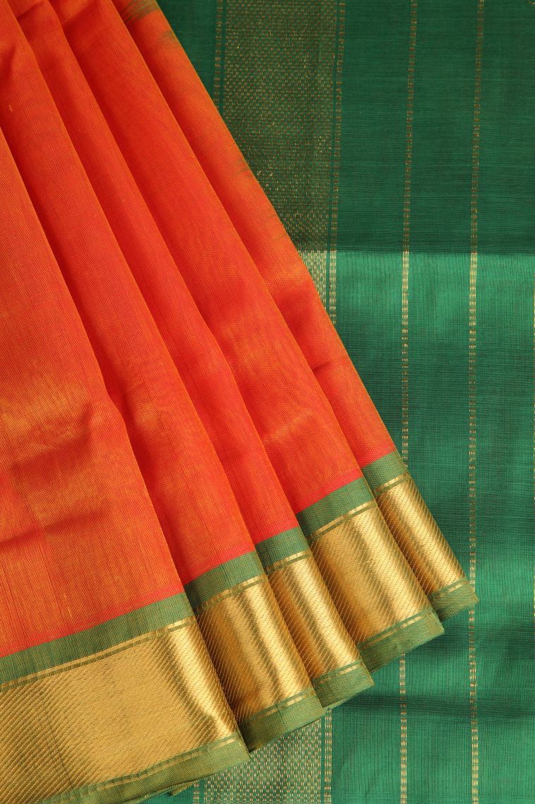 Sandstone Orange Silk Cotton with Gold Zari Plain view 1