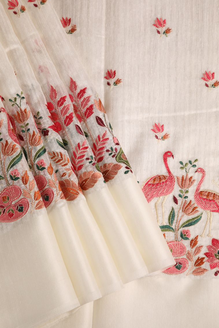 Cotton White Jute Sarees with Without Zari Zari Floral Puttas view 1