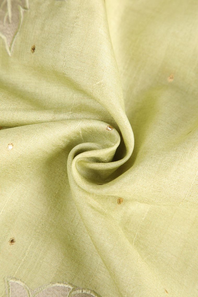 Chartreuse Green Tussar Saree with Without Zari Zari Floral Puttas view 4