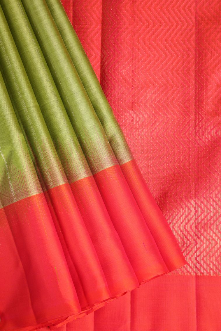 Olive Green Soft Silk Saree with Gold Zari Stripes