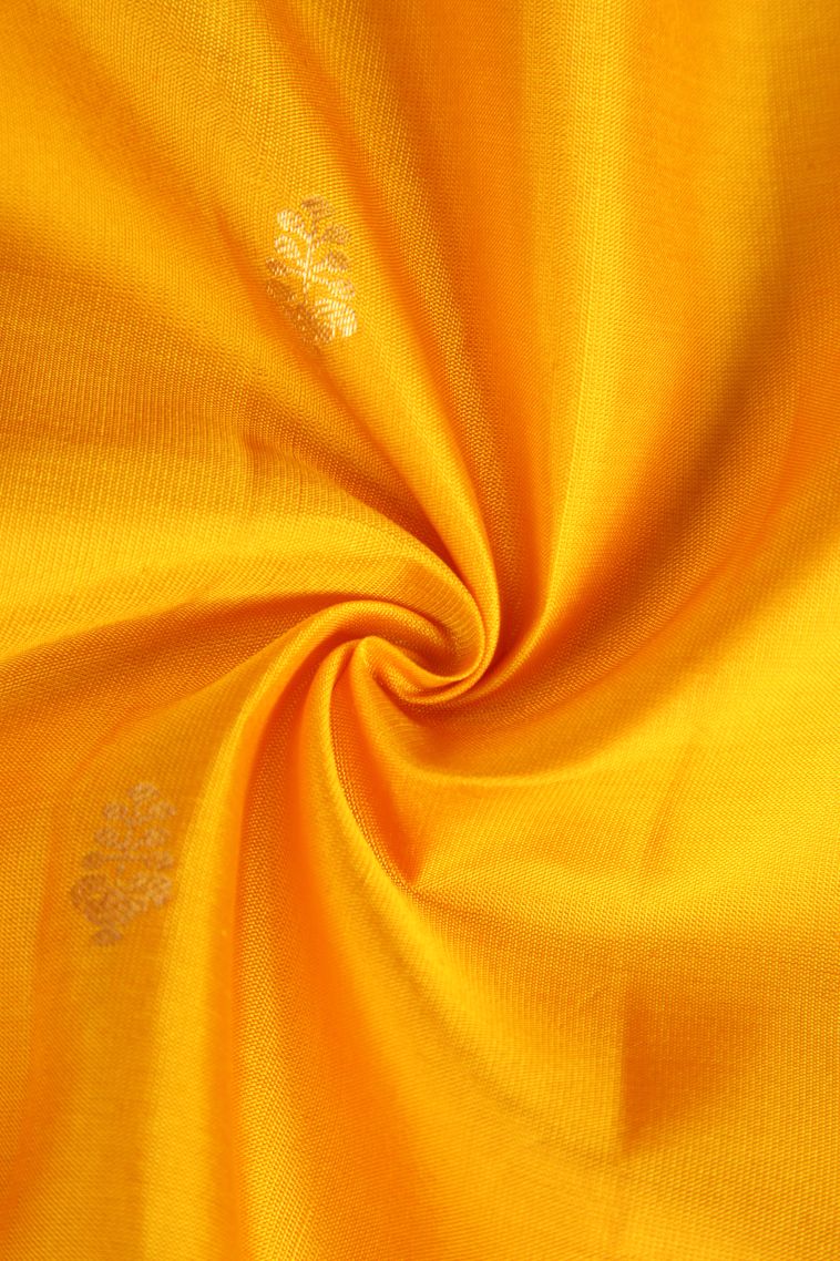 Merigold Orange Soft Silk Saree with Gold Zari Floral Puttas view 4