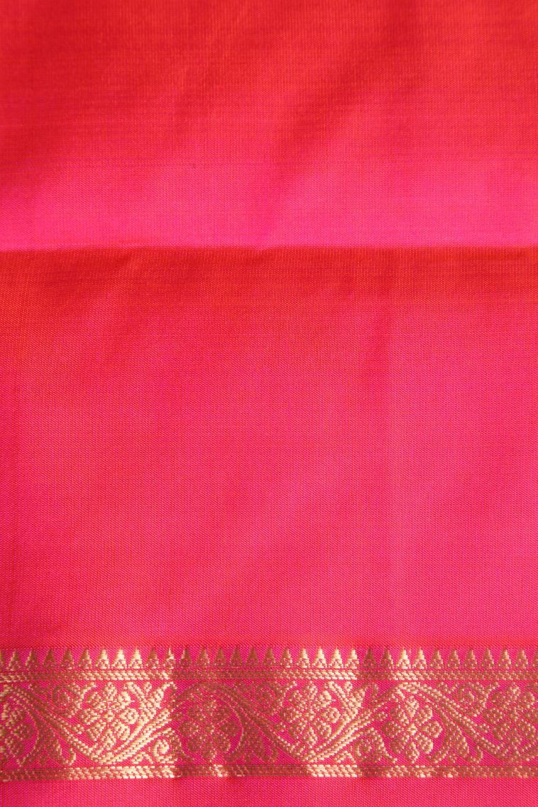 Merigold Orange Soft Silk Saree with Gold Zari Floral Puttas view 3