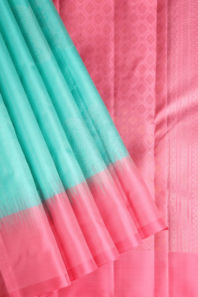 Arctic Blue Soft Silk Saree with Silver Zari Floral Puttas