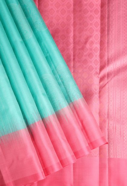 Arctic Blue Soft Silk Saree with Silver Zari Floral Puttas