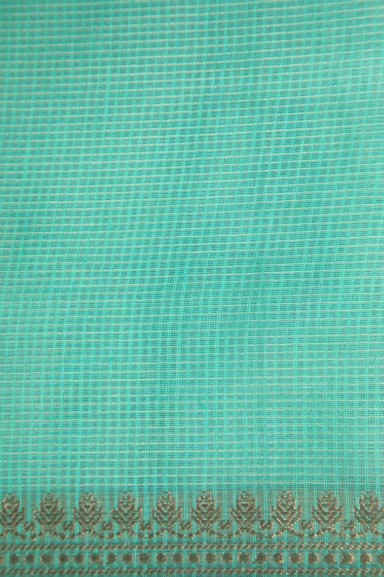 Arctic Blue Manipuri Cotton Sarees with Gold Zari Embroidary view 3