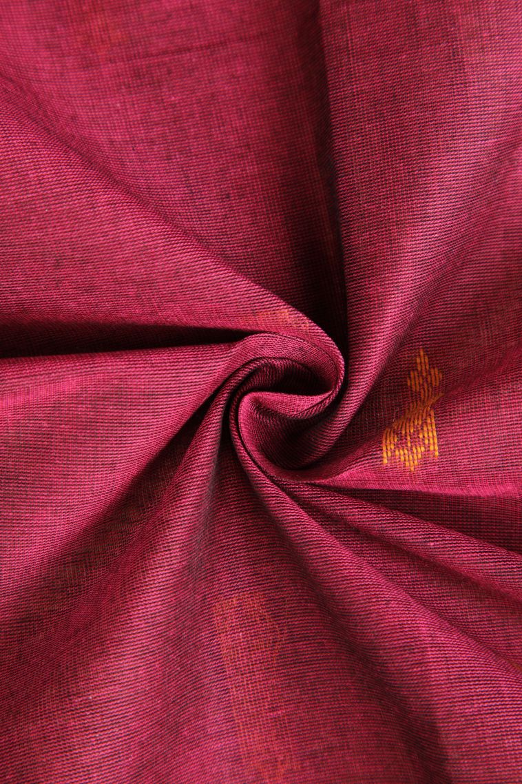 Bindi Red Chettinad Cotton Sarees with Gold Zari Buttis (small Dots Or Motifs) view 4