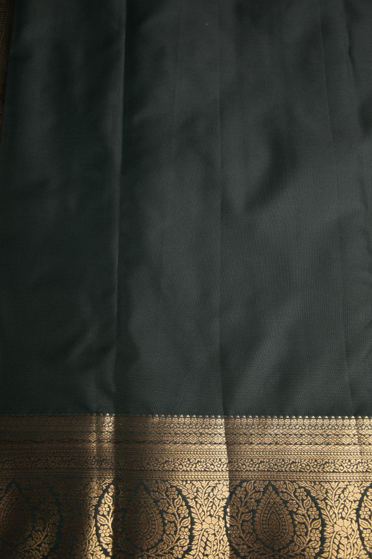 Bottle Green Apoorva Silk Sarees with Gold Zari Floral Puttas view 3