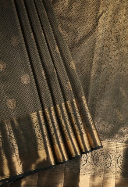 Bottle Green Apoorva Silk Sarees with Gold Zari Floral Puttas